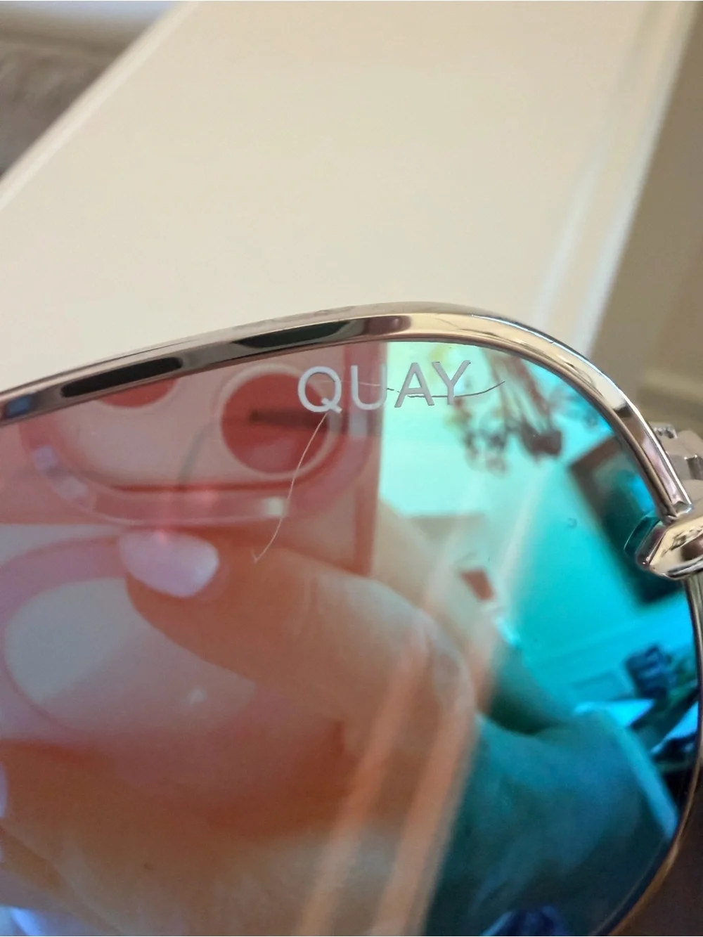 Quay Australia Silver Aviator Sunglasses with Mirrored Lenses